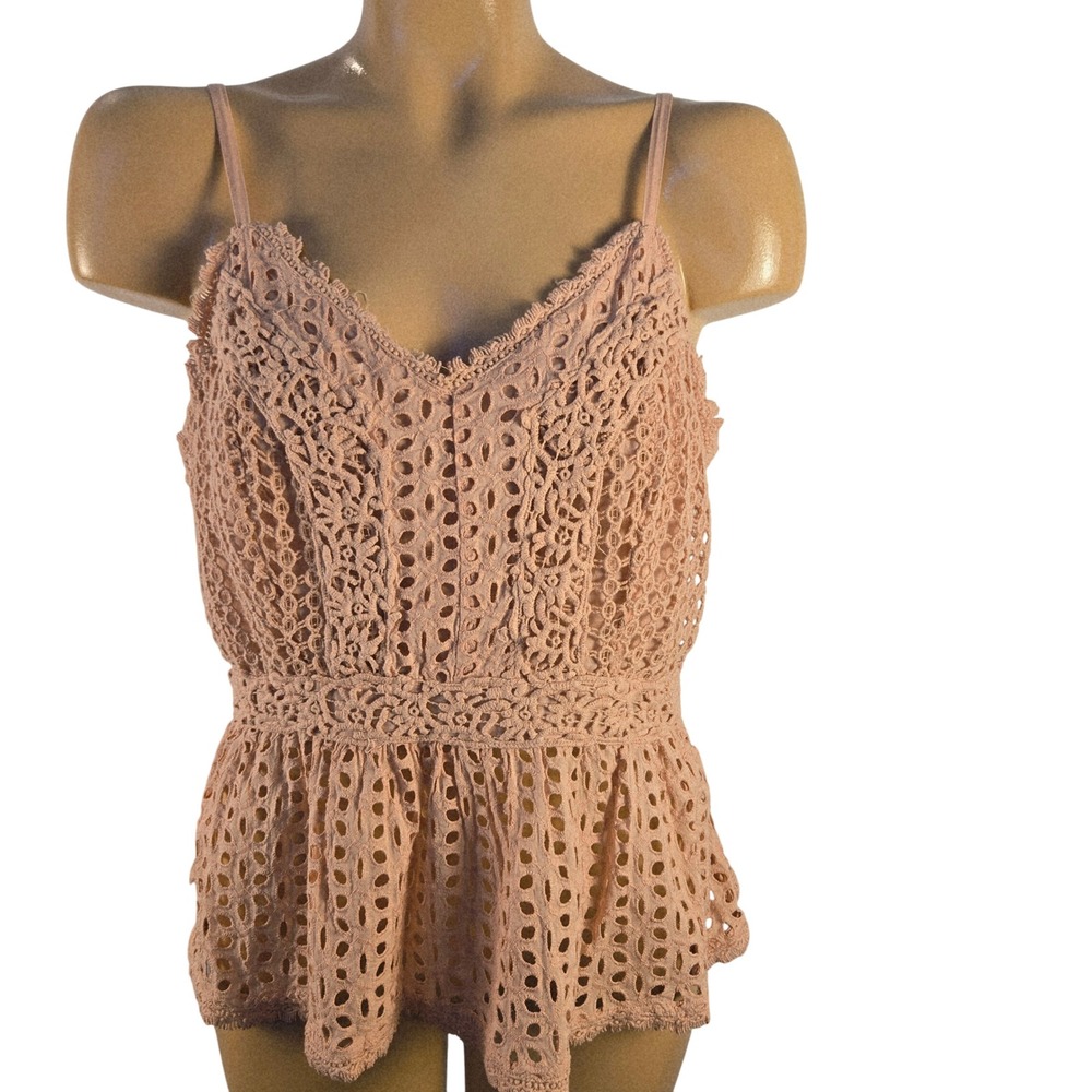Japna Women Top Size Large Pink Peplum Eyelet Lace Fall Layering Cami Adjustable